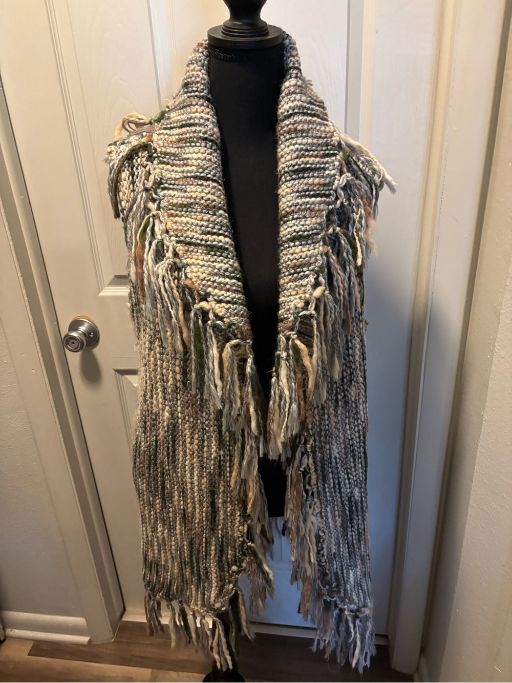 Chico's Multicolor Fringe Knit Poncho Wrap in Neutral Tones